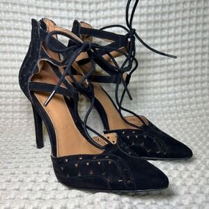 MIA Black Suede Laser Cut Lace‎ Up Stiletto Heels Women's Size 6